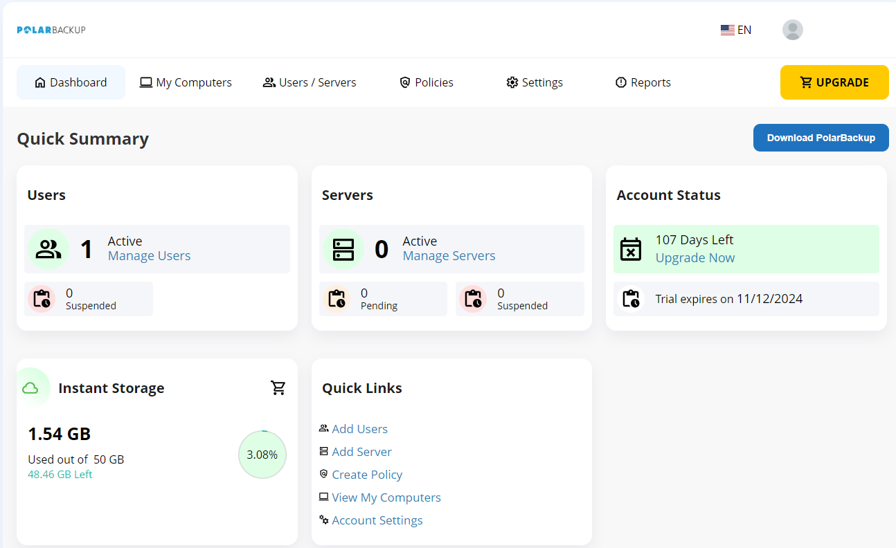 Polarbackup-Dashboard